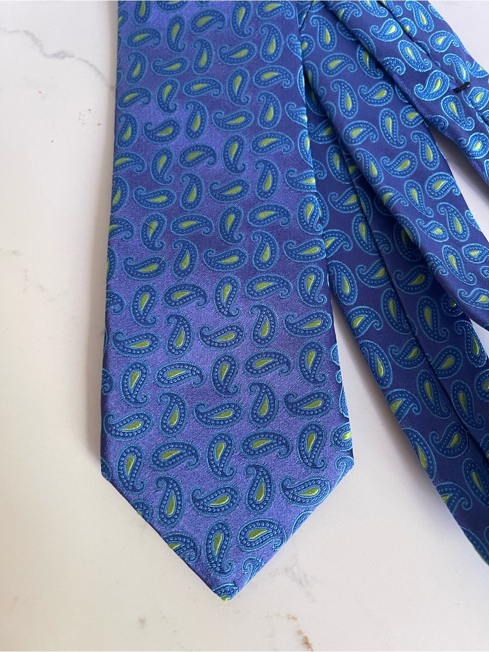 Ted Baker Blue Paisley Silk Tie with Blue and Green Accents